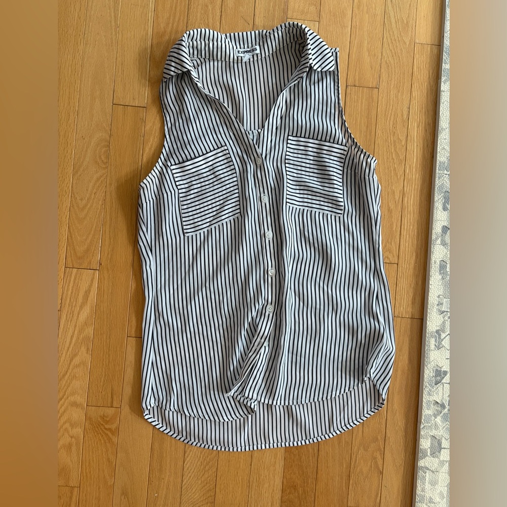 Express Striped Sleeveless collared button up top